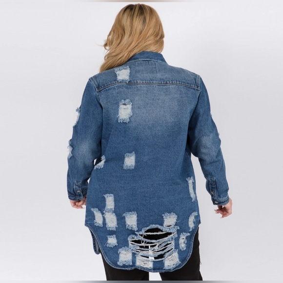 #219 FINAL PRICE 🛑S,M,L Long Length DISTRESSED DENIM JACKET TOP - Picture 7 of 9